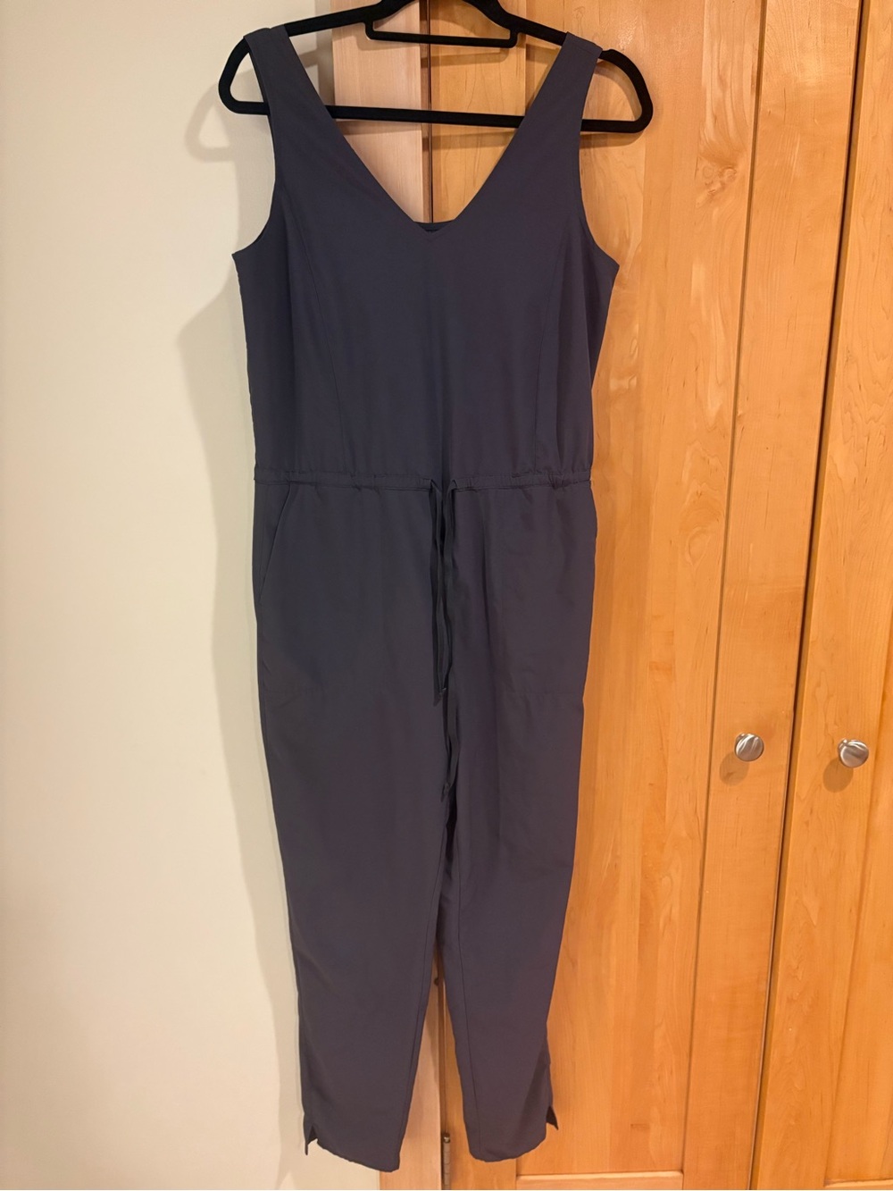 Patagonia Navy Sleeveless V-Neck Jumpsuit with Drawstring